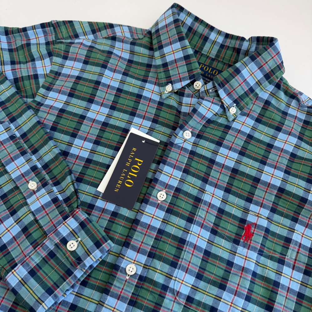 Polo Ralph Lauren Classic Fit Blue Green Plaid Long Sleeve Button Down Med NWT